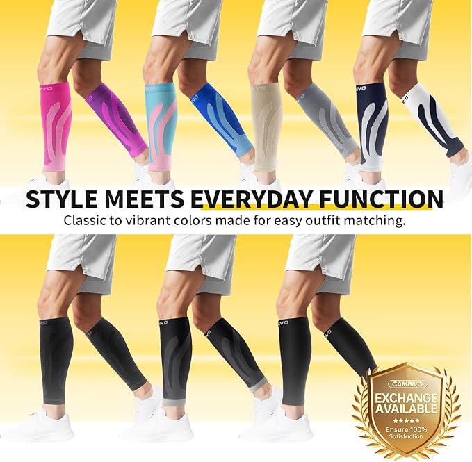 CAMBIVO Calf Compression Sleeve for Shin Splints & Running Support-3 Pairs | Leg sleeves for men & women, 15-20mmHg footless compression socks for gym & recovery, varicose veins