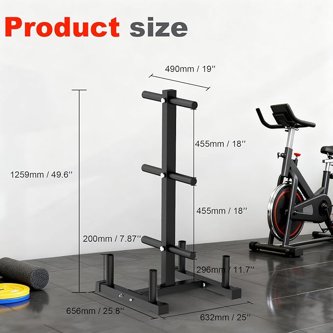FAHKNS 660LB Capacity Weight Plate Rack, Wide Reinforced Base Olympic Weight Rack, Heavy Duty Weight Tree Weight Plate Holder, Space Saving Weight Rack for Plates with Vertical Barbell Storage for Home Gym