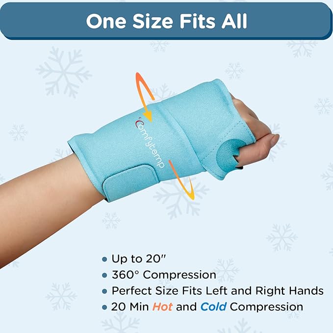 Comfytemp Wrist Ice Pack Wrap for Carpal Tunnel Relief, FSA Approved HSA | Hand Ice Pack, Wrist Brace for Pain Relief, Gel Ice Packs for Injuries Reusable, Hot Cold Compression Glove for Tendonitis