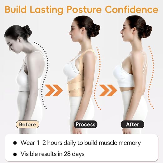 babaka Posture Corrector for Women, Invisible Lightweight Adjustable Back Brace for Upper and Lower Back Pain Relief, Hunchback, Hump, Scoliosis, Thoracic, Spine Corrector Under Clothes (Beige, Large, Waist: 35''-42'')