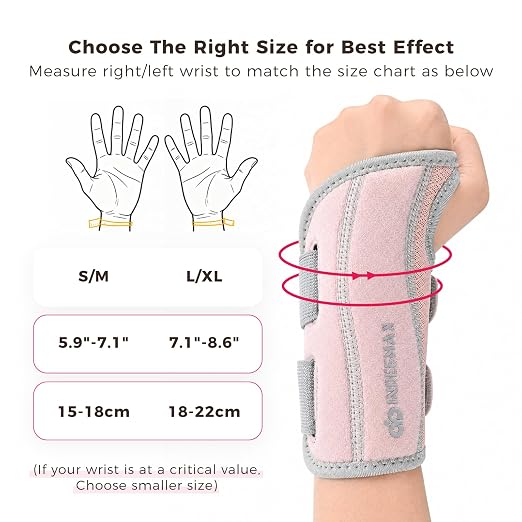 Copper Carpal Tunnel Wrist Brace, Adjustable Wrist Support Splint for Night Sleep & Daytime Working, Hand Braces Pain Relief for Arthritis, Tendonitis, Sprain, Men & Women(Right Hand-Pink, L/XL)