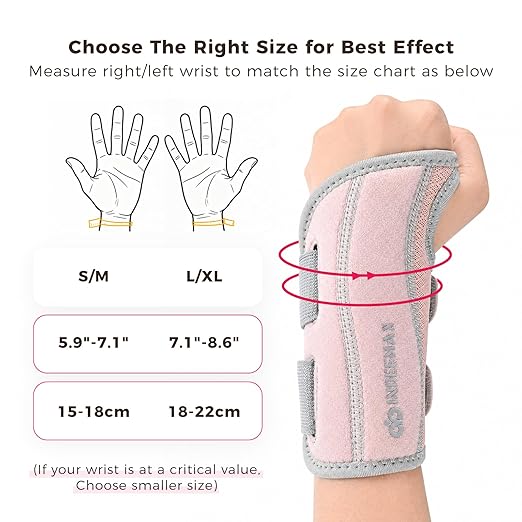 Copper Carpal Tunnel Wrist Brace, Adjustable Wrist Support Splint for Night Sleep & Daytime Working, Hand Braces Pain Relief for Arthritis, Tendonitis, Sprain, Men & Women (Right Hand-Pink, S/M)
