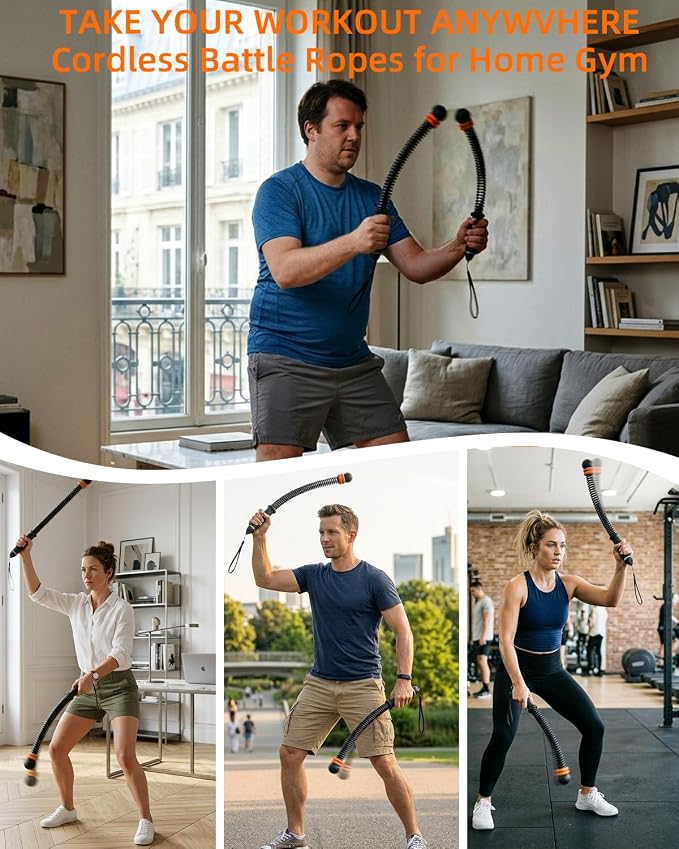 Pinailon Ropeless Battle Ropes Portable Cordless Strength Home Gym Black | Workout Exercise Rope for Strength Building, Heavy Duty, HIIT & Low-Impact Aerobic Training for Men & Women