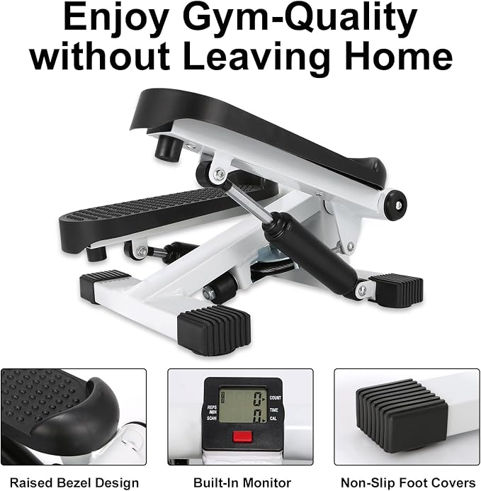 Mini Stepper for Home Exercise, Portable Stair Stepper with LCD Monitor and Resistance Bands, 260lbs Weight Capacity, Twist Stepper for Full Body Workout