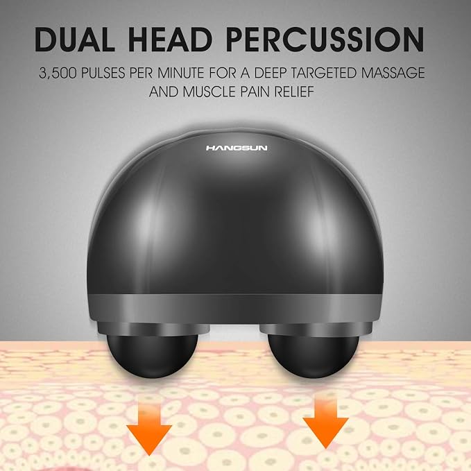 HANGSUN Handheld Back Massager for Pain Relief, Electric Double Head Percussion for Neck, Shoulder, Leg, Foot, Body Muscle Relaxation, Deep Tissue Massager MG460, Corded, 2.3 lbs, Metallic Gray