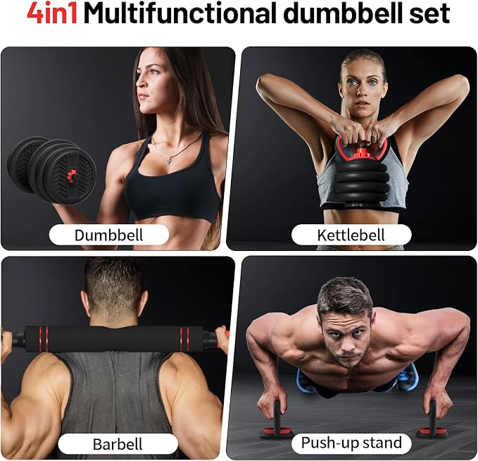 Adjustable Dumbbell, 20/30/45/70/90lbs Dumbbells Set, 4-in-1 Free Weights for Women/Men Workout Equipment Used as Barbell/Kettlebells/Push up Stand for Home Gym
