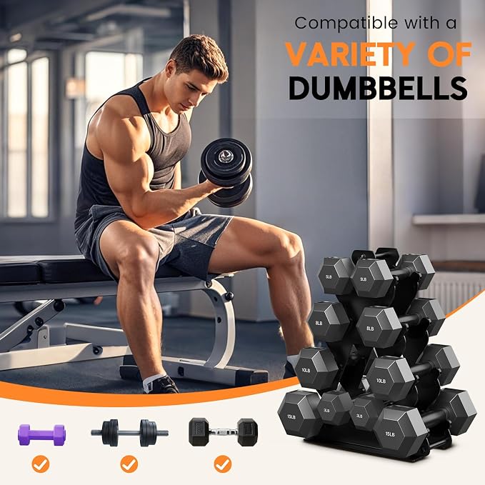 Dumbbell Rack Stand Only | Space-Saving Weight Rack for Home Gym, Hand Weight Rack Dumbbell Storage for Dumbbell Set (3-15 LB), Durable Metal Stand with Easy Assembly (Dumbell not Included)