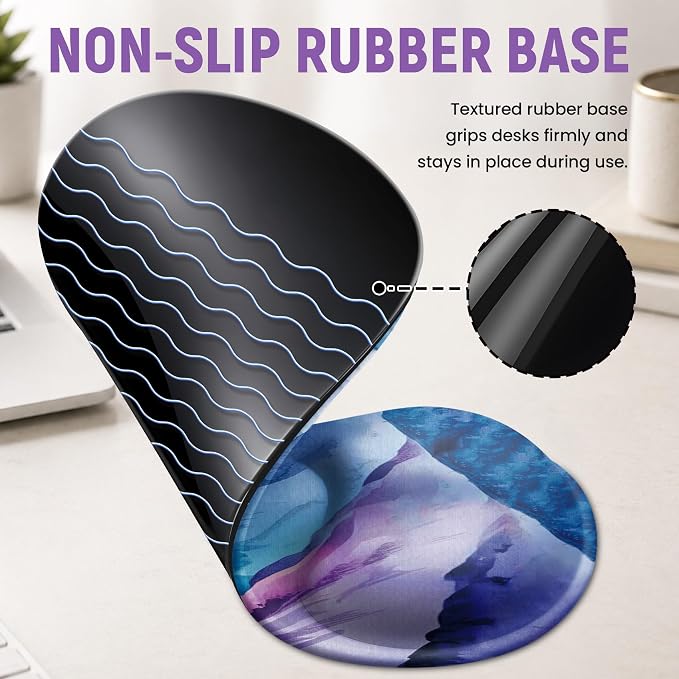 Ergonomic Mouse Pad with Wrist Rest, Gel Wrist Support, Peaks | 10.2 x 7.6 in Mouse Pad with Smooth Fabric Surface and Non-Slip Rubber Base for Office, Home, Study, and Gaming