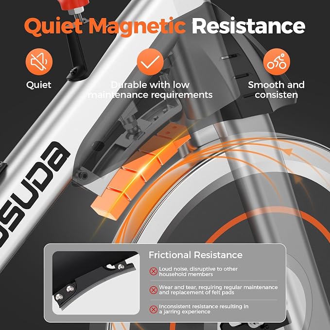 YOSUDA Exercise Bike, Brake Pad Stationary Bike for Home with Exclusive App, Magnetic Indoor Cycling Bike with 300 lb Weight Capacity, Low Noise, Tablet Holder and Fitness Courses for Weight Loss