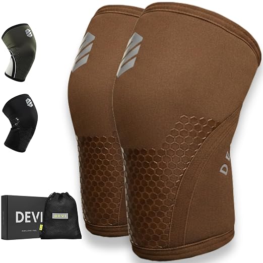Knee Sleeves 7mm for Weightlifting, Squats, Fitness, Powerlifting, with Advanced 2026 Anti-Slip Design, Premium Neoprene, Constant Compression Brace, Gym Training Support - 1 PAIR - Men Women – DEVI