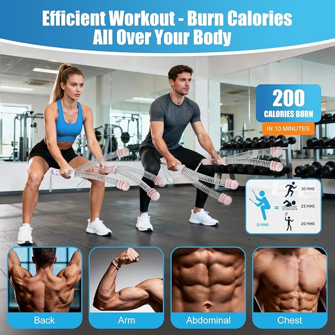Weighted Ropeless Battle Ropes Adjustable Weight - Portable Cordless Battle Ropes for Home Gym with Poster - Strength Building, HIIT and Low-Impact Aerobic Training for Men & Women (Pink)