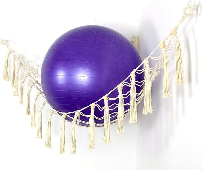 Exercise Ball Holder Yoga Ball Rack Corner Hanging Storage Net or Hammock for Fitness Ball Balance Ball Organizer Pregnancy Stability Ball Swiss Balance Ball for Yoga Studio and Gym