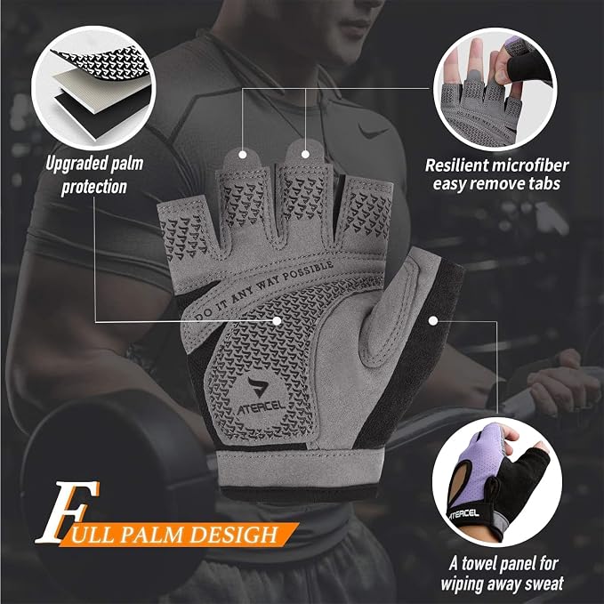 ATERCEL Weight Lifting Gloves Full Palm Protection, Workout Gloves for Gym, Cycling, Exercise, Breathable, Super Lightweight for Mens and Women