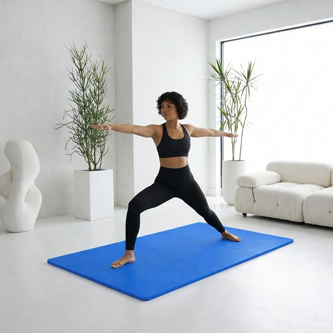 BalanceFrom Puzzle Exercise Mat 1" Thick, EVA Interlocking Foam Floor | Tiles for Home Gym, Mat for Home Workout Equipment, Floor Padding for Kids, Blue, 24 in x 24 in x 1 in, 72 Sq Ft - 18 Tiles