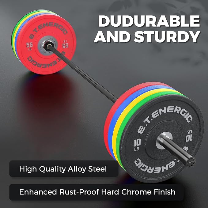 7FT Alloy Steel Olympic Barbell, 700LB 40LB | 30mm knurled grip bar with rotating sleeves, chrome finish, 2-inch plate fit, and 700LB capacity for home gym lifts