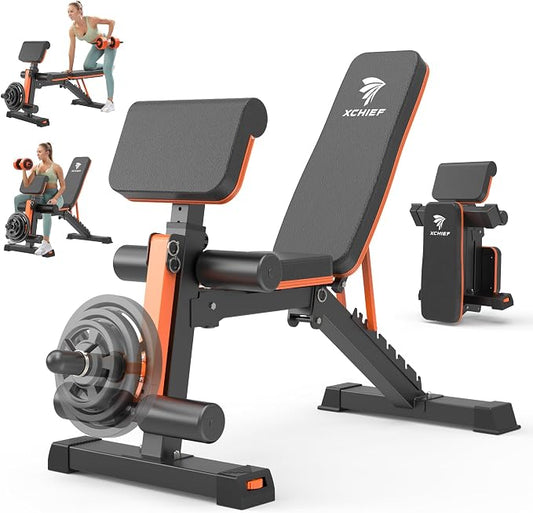 Adjustable Weight Bench - 1000LBS Capacity Heavy Duty Foldable Workout Bench for Full Body Exercise, Flat/Incline/Decline, Bench Press for Home Gym with Preacher Pad & Leg Extension