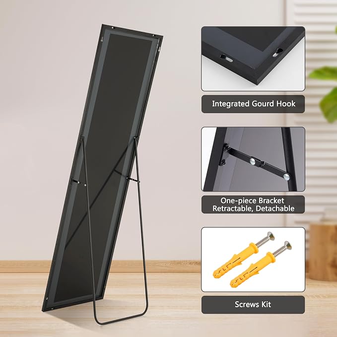 Simple Deluxe Full Length Mirror, 59"x16" Large Floor Mirrors, for Wall Door Bedroom Bathroom Living Room (Black)