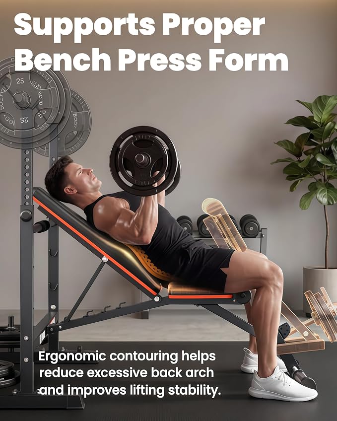 YOLEO 1+X Olympic Weight Bench Set with Rack, Upgraded Roman Chair, Preacher Curl & Leg Extension, 1870LBS Foldable Bench Press System for Full Body & Posterior Chain Training Home Gym