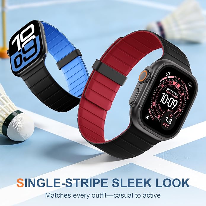 SNBLK Magnetic Band Compatible with Apple Watch Bands for Men 44mm 45mm 46mm 49mm 42mm 41mm 40mm 38mm Women, Secure Silicone Sport Loop Magnet Strap for iWatch Ultra 3 2 1 SE Series 11 10 9 8 7 6 5 4