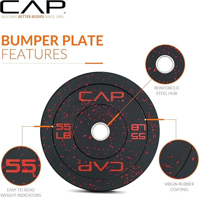 CAP 2-inch Olympic Bumper Plate Weight Set | 100-370 lbs | Multiple Colors | Storage Rack Optional