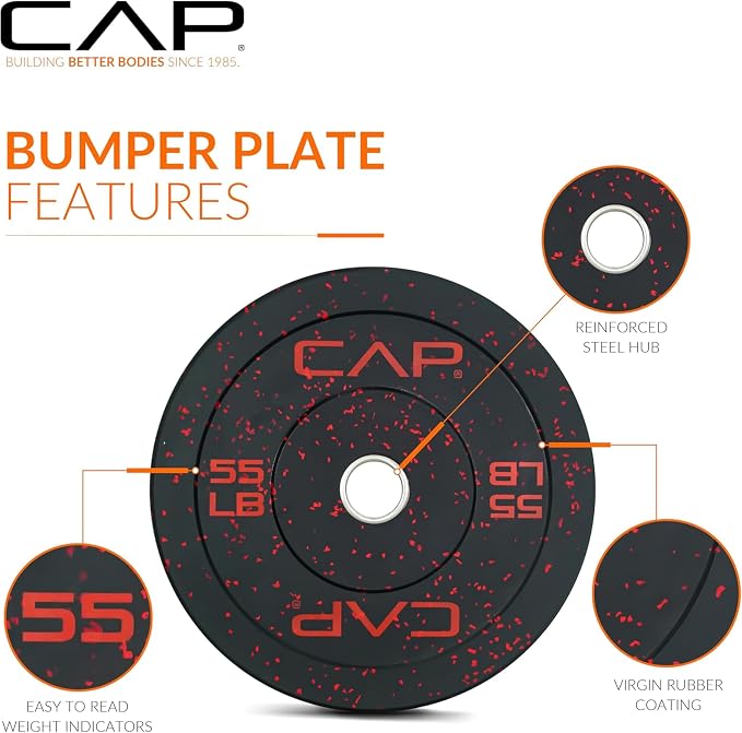 CAP Barbell Olympic Weight Set with 7ft Barbell & Bumper Plates | 160-370 lbs | Multiple Options