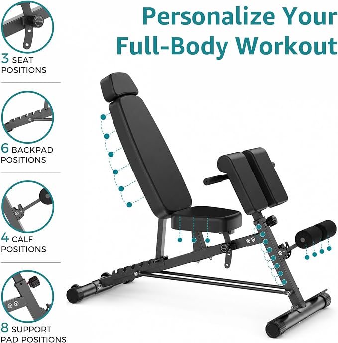 OLIXIS Adjustable Weight Bench, 660 LBS Foldable Workout Bench Press | Heavy Duty Chest Press Machine with Hyper Back Extension & 2 Wheels, for Flat Incline Decline Sit Up for Home Gym