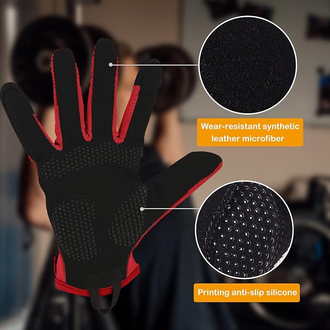 Full Finger Workout Gloves for Men, Full Palm Protection Deep | Breathable Gym Exercise Weight Lifting Gloves, Exercise, Fitness, Training, Cycling, Anti-Slip