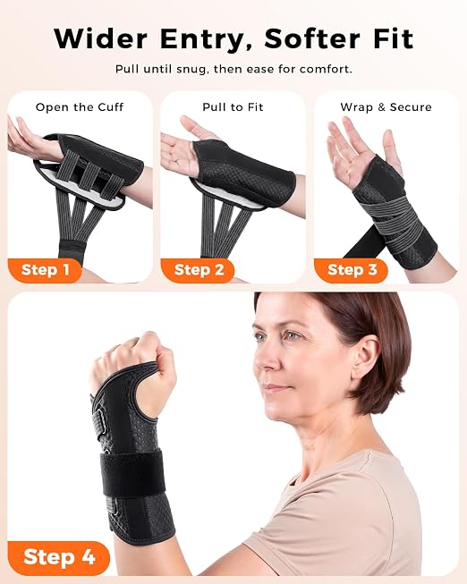 3-Splint Carpal Tunnel Wrist Brace Night Support, Left Hand Pain Relief | Adjustable Hand Brace for Tendonitis, Arthritis, Sprains & Strains, Wrist Support for Women & Men, Gray, S/M