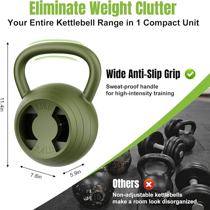 Hezeyferg 2-in-1 Adjustable Kettlebell for Home Gym Strength Training | 15-45 LB Kettlebells Weight Set, 4.8-30 LB Dumbbell Weights, with Wide Grip, for Men/Women Full Body Exercise