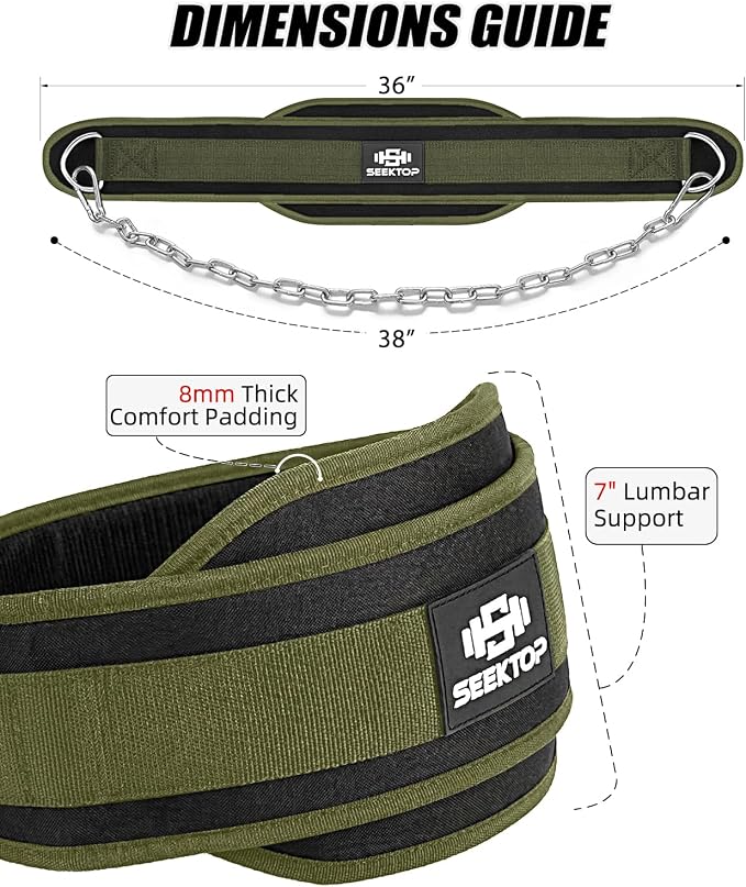 Seektop Dip Belt With Chain for Weightlifting - Neoprene Waist Belt for GYM Workout, Pull Ups, Crossfit, Weight Lifting, Squat, Training, Fitness - for Men & Women