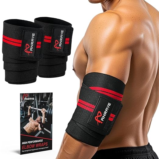 Elbow Wraps for Weightlifting, 47" Adjustable Compression Elbow Straps | Elbow Brace for Joint Support (1 Pair),Elbow Sleeves Weightlifting Men Women for Bench Press Powerlifting &Fitness Training