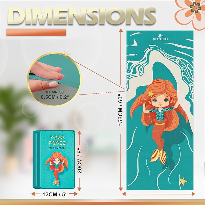 Kids Yoga Mat Set - Comfortable Dinosaur Kid Yoga Mat Boy with 12 Yoga Cards, Storage Bag, Beige Play Mat Thick for Gymnastics Mat, Exercise Mat, No-Toxic and Non-Slip for Ages 3-12