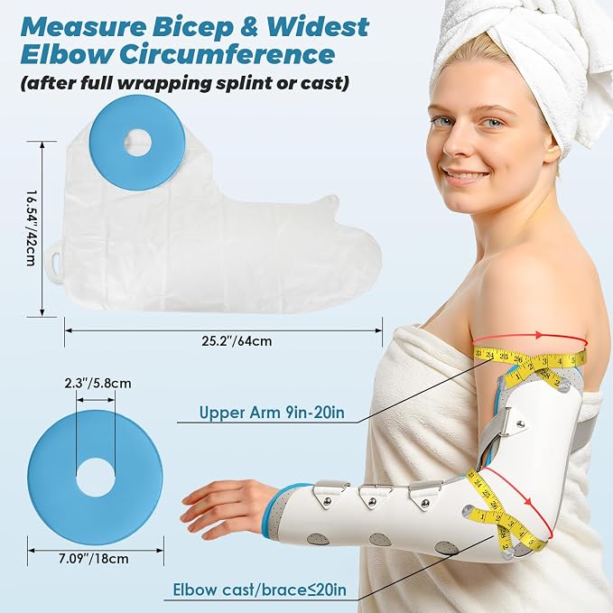 Waterproof Cast Covers for Shower Arm Adult, Reusable Full Arm Post Surgery | Soft Cast Protector Showering Sleeve Cast Bag for Wounded Hand Wrist Elbow Finger Care, Recovery Supplies Gifts