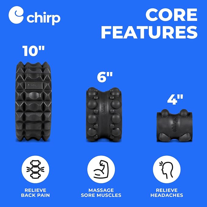 Chirp Wheel XR Acupressure Back Roller Set, 3-Pack, Mint | Acupressure Back Roller Set, Textured Foam Roller for Trigger Points, Deep Tissue Massage, 4/6/10 in