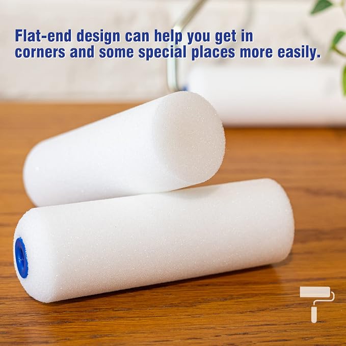 Mister Rui High Density Foam Paint Roller, 10 pcs, 4 Inch Mini Paint Roller | Small Paint Roller Covers for Painting Walls, Furniture Painting, One-Side Flat Design for Corners and Tight Spaces & Edge