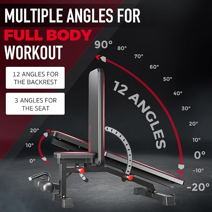 Adjustable Weight Bench, Commercial Grade 1200LB Workout Bench Press Set for Home Gym Strength Training Exercise, Incline Bench with 12+3 Adjustable Backrest&Seat Positions for Full Body Fitness