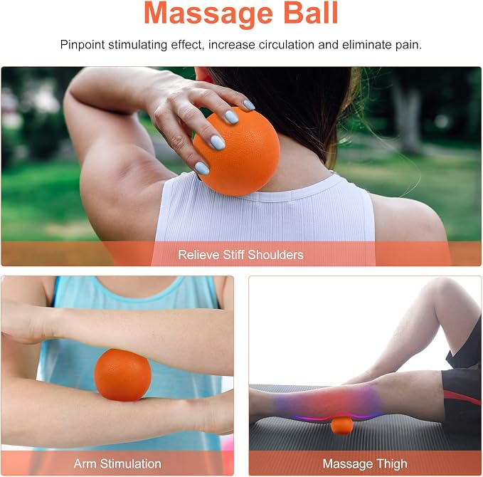 Aucuu 6 in 1 Foam Roller Set Includes Hollow Core Massage Roller, Yoga Stick, Massage Ball, Fitness Stretching Strap, Carrying Bag, Towel, Massage Roller (Orange)