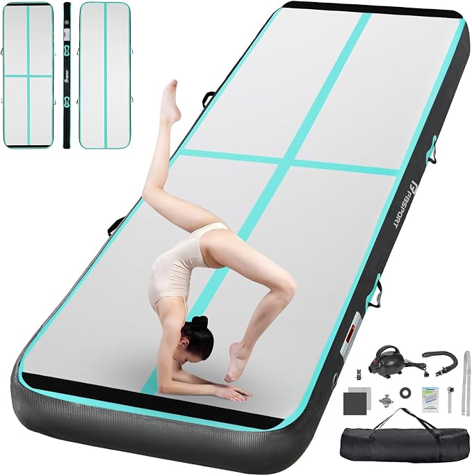 FBSPORT Inflatable Air Gymnastics Mat Training Mats 4/8 inches Thickness Gymnastics Tracks for Home Use/Training/Cheerleading/Yoga/Water with Pump