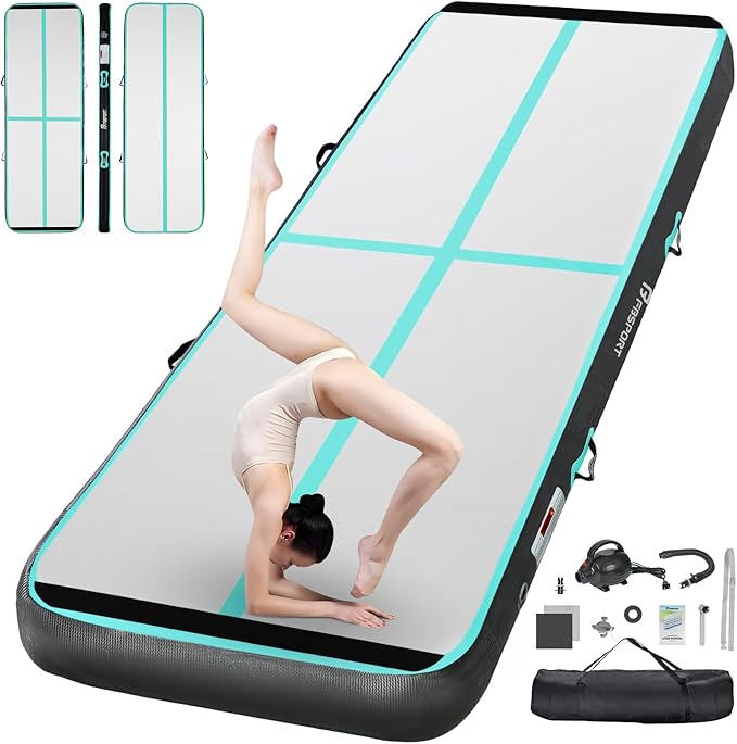 FBSPORT Inflatable Air Gymnastics Mat Training Mats 4/8 inches Thickness Gymnastics Tracks for Home Use/Training/Cheerleading/Yoga/Water with Pump