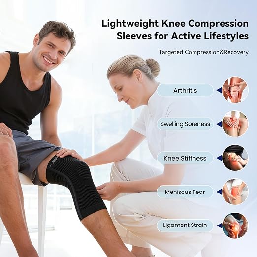 JOMVD Knee Compression Sleeve for Arthritis Pain – Knee Brace for Knee Pain Relief, Meniscus Tear, Inflammation, Circulation, Swelling & Injury Recovery – Anti-Slip Breathable Support for Women & Men,Medium