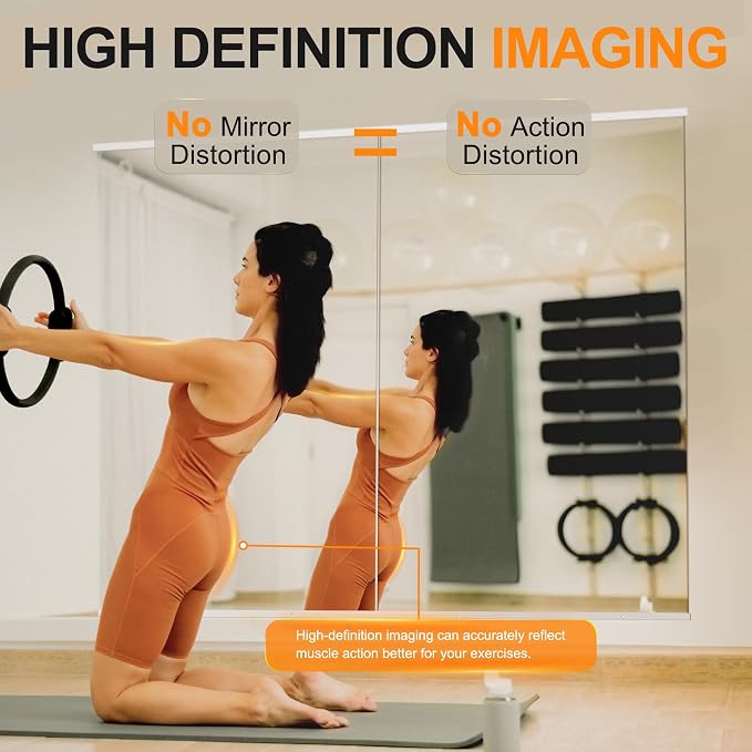 Delma Home Gym Mirror,48''x24''x2PCS White,Large Full Body Tempered Glass Frameless, Wall-Mounted for Gym, Yoga, Garage, Bedroom, Bathroom