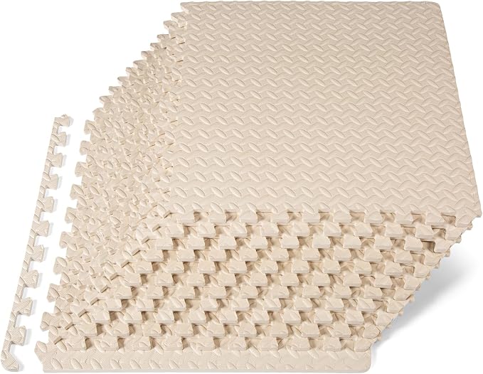 ProsourceFit Exercise Puzzle Mat 1/2-inch, EVA Interlocking Foam Floor Tiles for Home Gym, Workout Equipment, Kids Play Areas, Beige, 48 SQ FT - 12 Tiles