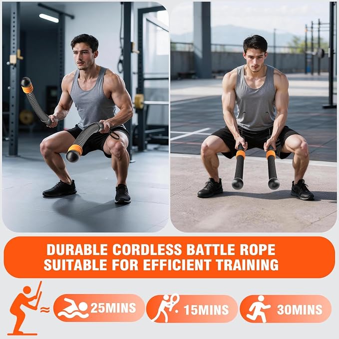 Ropeless Battle Ropes with Adjustable Weights, Portable Cordless Battle Ropes for Home Gym, HIIT & Low Impact Cardio Workouts, Compact Gym Equipment for Men & Women (Black)
