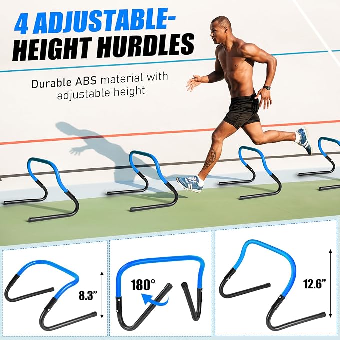 BORNEW 2 Pack Agility Ladder, Soccer Speed Training Equipment Set with Total 26 ft Agility Ladder, 12 Cones, 4 Adjustable Hurdles, Jump Rope, for Soccer, Basketball, Football, Kids, Youth, Adults