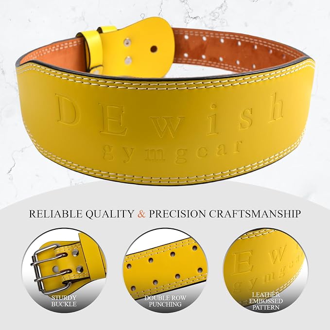 Leather Gym Fitness Belt, 4" & 6" Padded Lumbar Back Support, 10 Adjustable Holes for Weightlifting Powerlifting Bodybuilding Deadlift Squat Workout Strength Training