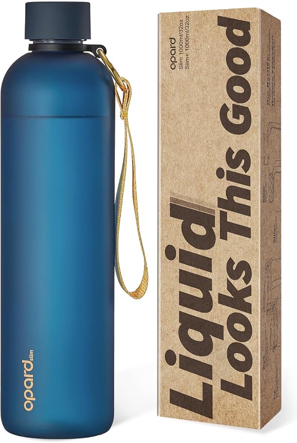 Opard Slim Water Bottle 32oz, Dishwasher Safe Plastic Water Bottle BPA-Free, Leakproof Screw Top, Midnight Blue, Reusable for Travel School Sport Gym Hiking