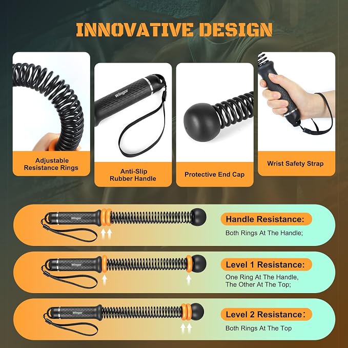 Cordless Battle Ropes, Adjustable Ropeless Battle Ropes for Home Gym | Portable Arm Fitness Equipment for Strength Training & Cardio, No Anchor Needed with Training Poster