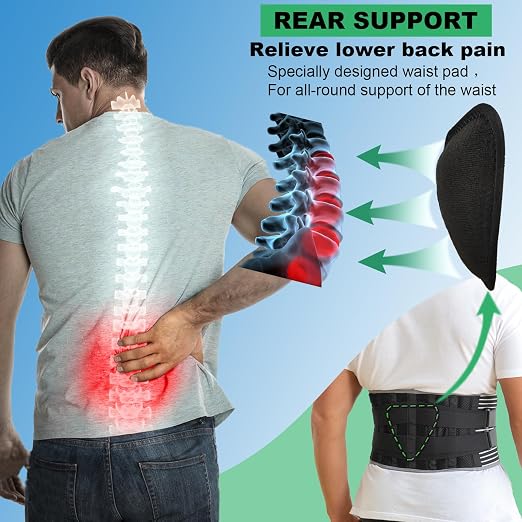 KONSEDIK Back Brace for Herniated Disc,Lower Back Pain Relief,Strain,Adjustable Lumbar Support Belt,with 6 Stays and Removable 3D Pad,for Men and Women Work,Lifting,Sciatica,Scoliosis(Medium)