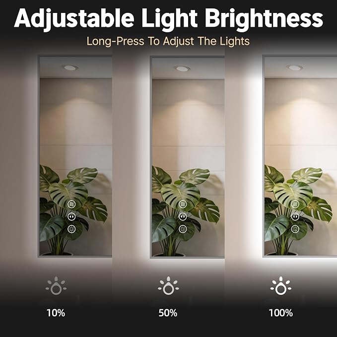 Hasipu 32''x 24'' Bathroom Mirror with Lights, Anti-Fog, Dimmable, Home Gym Mirror Bathroom Mirrors for Over Sink Wall, Memory Function, Tempered Glass, Shatter-Proof, Wall Mounted