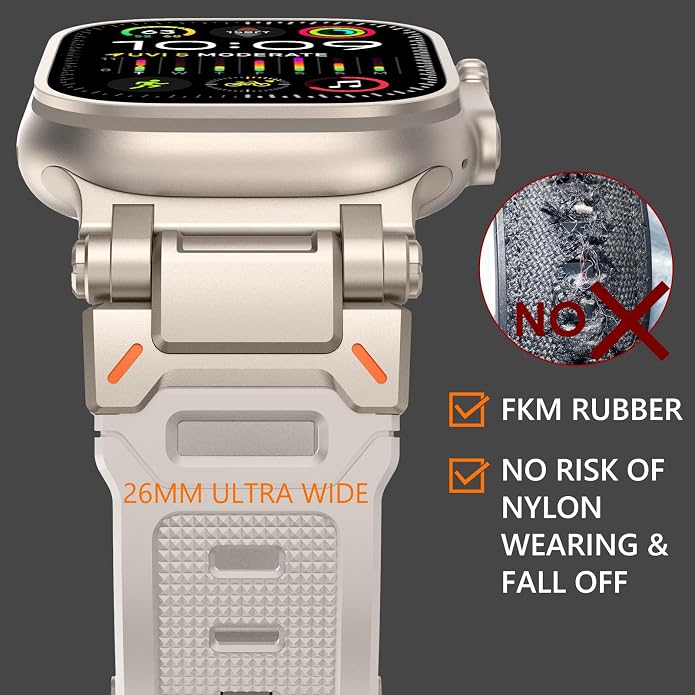 WINGLE FKM Rubber Bands for Apple Watch Band Ultra 3/2/1 Band Ultra 49mm Series 11 10 46mm 45mm 44mm 42mm SE 3/2/1 9 8 7 6 5 4 3 Men, Military Rugged Metal Connector Silicone Apple iWatch Sport Bands